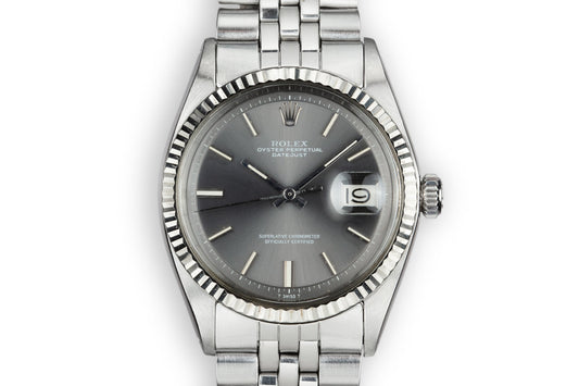 1972 Rolex DateJust 1601 No Lume Grey Dial with Box and Double Punched Papers