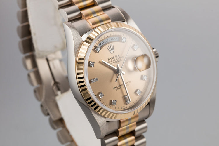 1995 Rolex Day-Date 18239 Tridor President with No Lume Salmon Diamond Dial