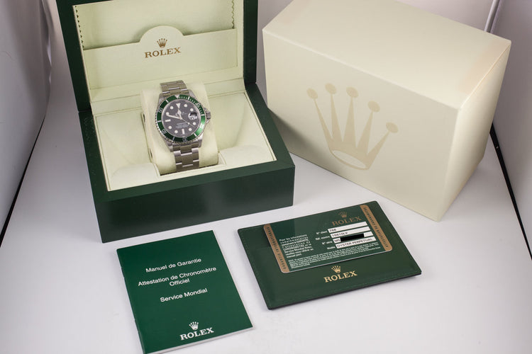 2007 Rolex Green Submariner 16610LV with Box and Papers