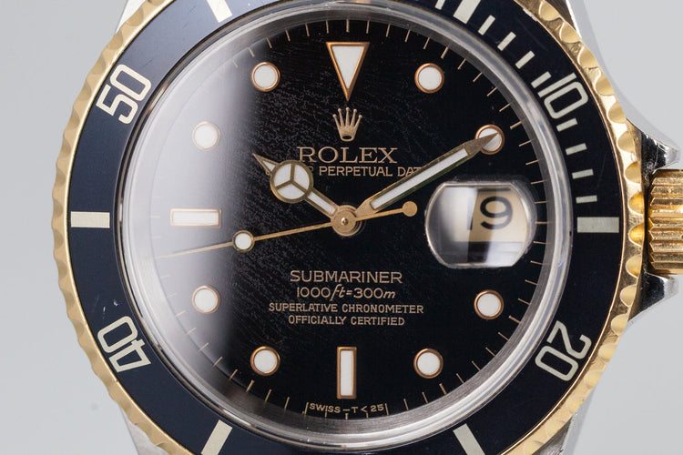 1991 Rolex Two Tone Black Submariner 16613 with Papers