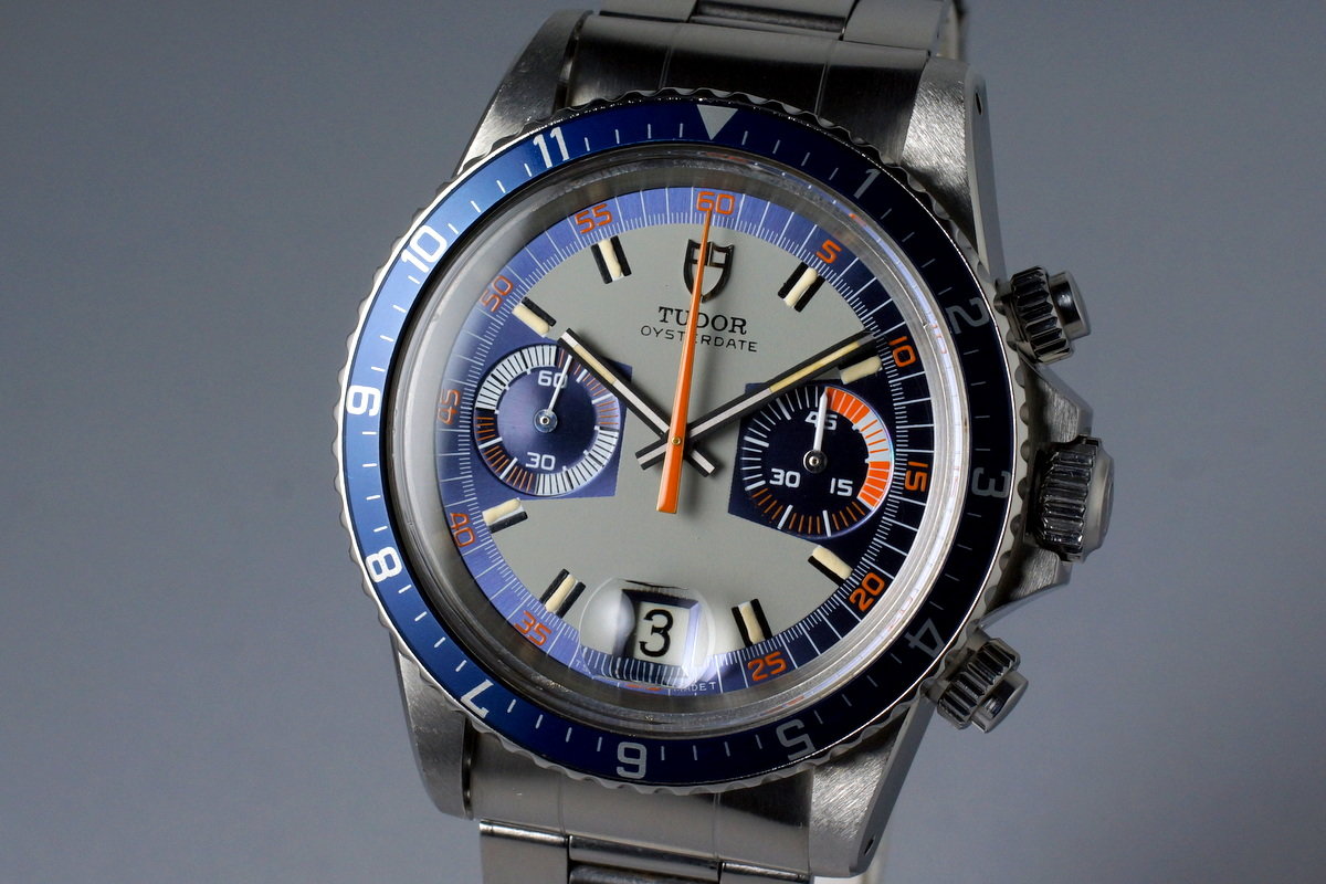 Tudor 7169/0 — Blue and Grey Dial. · Photo: HQ Milton · © HQ Milton, used with permission · Source: https://hqmilton.com/products/1974-tudor-monte-carlo-7169-0
