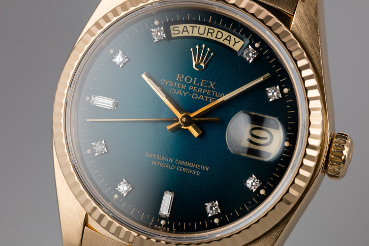 1979 Rolex 18K YG Day-Date 18038 with Blue Vignette Diamond Dial