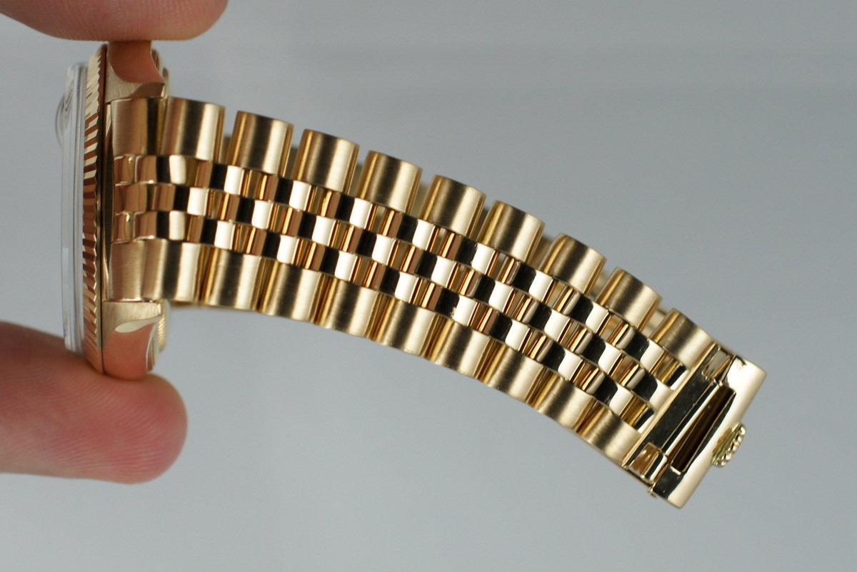 Rolex 1601 — Yellow Gold, Silver Tiffany & Co. Dial. Photographed dealer specimen. Tiffany signature is attributed by the dealer; no papers supplied. Documented example: 1966. Production span has not been established. · Photo: HQ Milton · © HQ Milton, used with permission · Source: https://hqmilton.com/products/1966-rolex-18k-datejust-1601-with-tiffany-co-dial