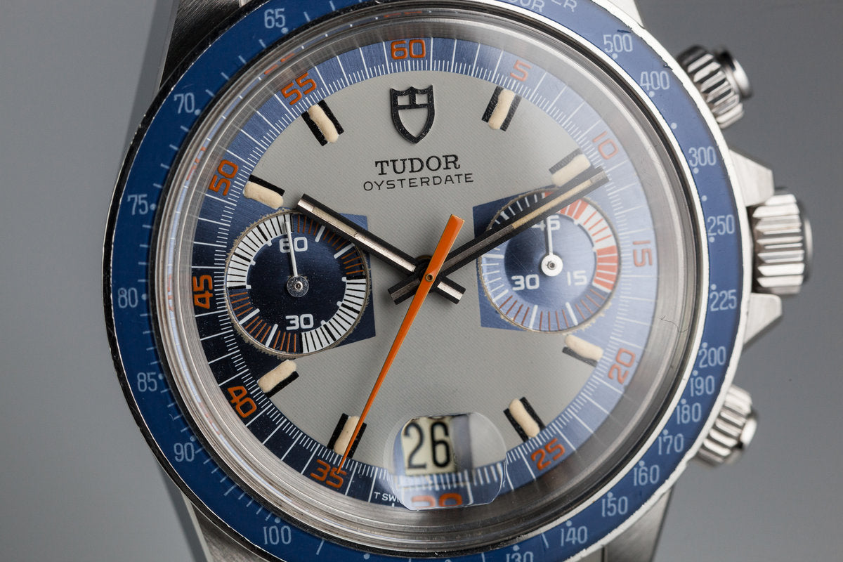 Tudor 7149/0 — Blue and Grey Dial. · Photo: HQ Milton · © HQ Milton, used with permission · Source: https://hqmilton.com/products/1973-tudor-monte-carlo-7149-0