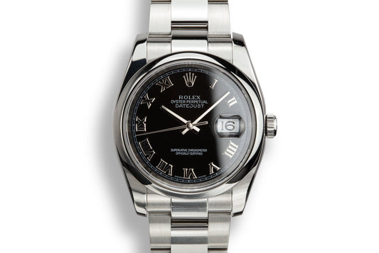 2009 Rolex DateJust 116200 Black No Lume Roman Numeral Dial with Box and Papers