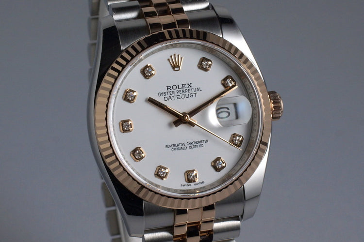 2015 Rolex Two Tone Rose Gold DateJust 116231 Factory White Diamond Dial with Box and Papers