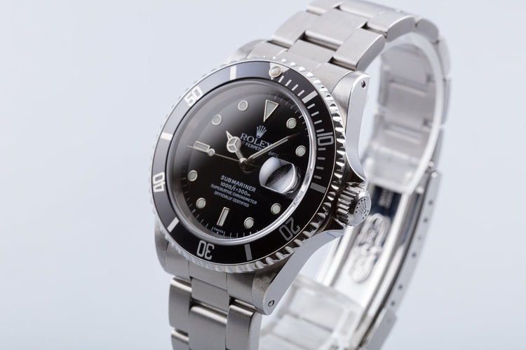 1999 Rolex Submariner 16610 with Box & Papers "Swiss Only" Dial Box, Papers & Service Card