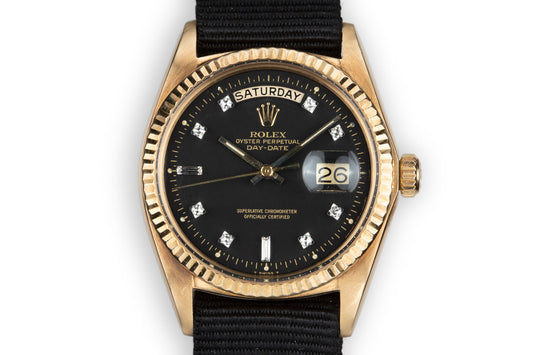 1972 Rolex 18K YG Day-Date 1803 with Matte Black Diamond Dial