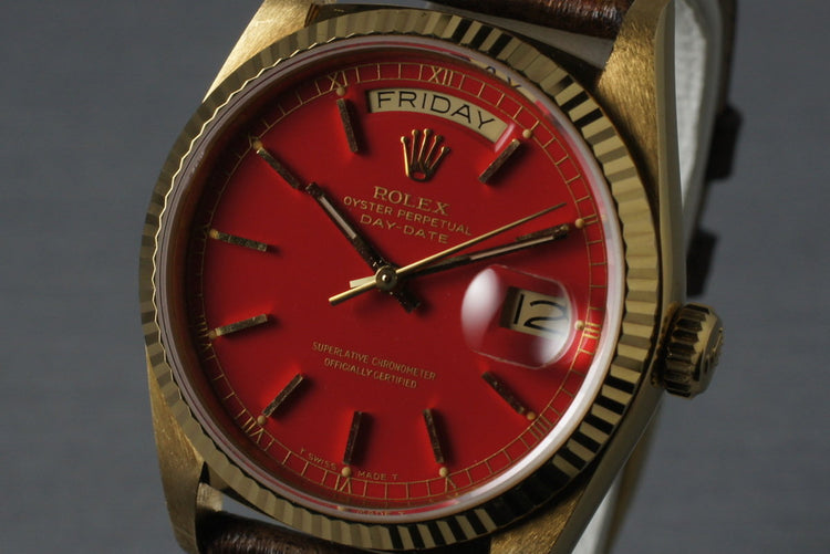 1986 Rolex 18K Day-Date 18038 with Red Stella Dial