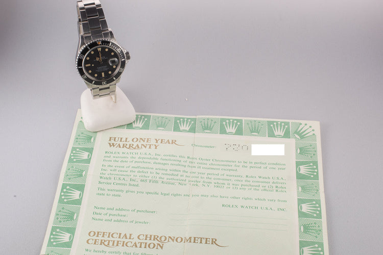 1982 Rolex Submariner 16800 Matte Dial with Papers