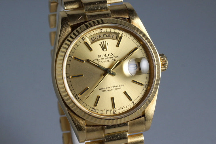 1983 Rolex YG Day Date 18038 with Box and Papers