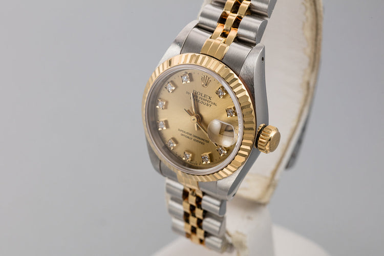 1990 Rolex Two-Tone Ladies DateJust 69173 Champagne Diamond Dial