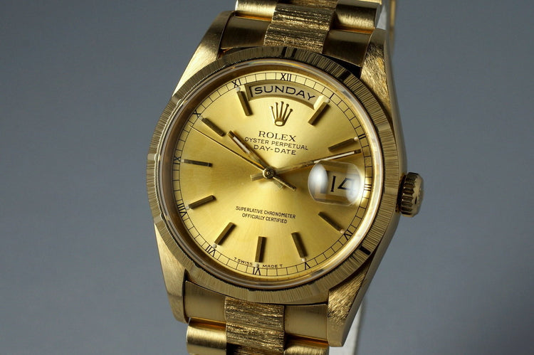 1990 Rolex YG Bark Day-Date 18248 with Box and Papers