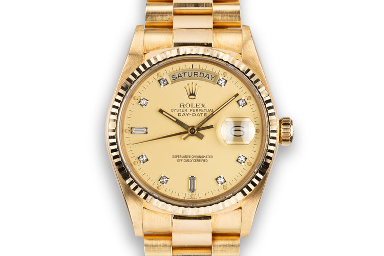 1985 Rolex 18K YG Day-Date 18038 with Matte Champagne Diamond Dial