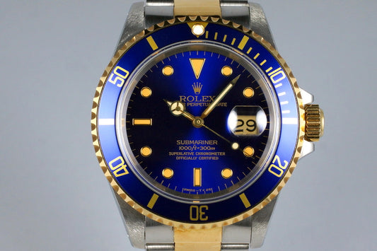 1991 Rolex Two Tone Blue Submariner 16613 UNPOLISHED