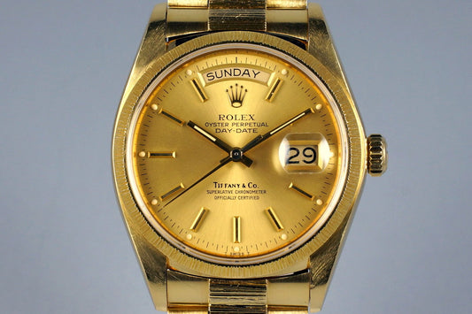 1980 Rolex YG Bark Day Date 18078 Tiffany & Co. Dial