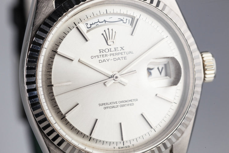 1966 Rolex 18K WG Day-Date 1803 No Lume Dial Day and date wheels Printed in Arabic