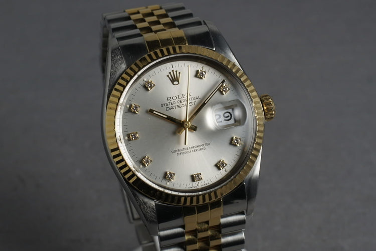 1987 Rolex 18K/SS Datejust 16013 with Silver Factory Diamond Dial