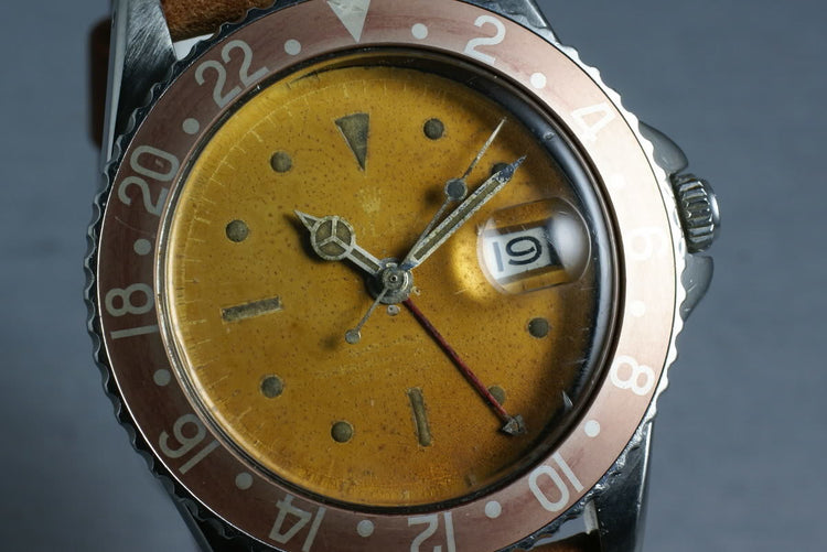 Rolex GMT Ref: 1675 Pointy Crown Guards Chapter Ring ultra light brown dial