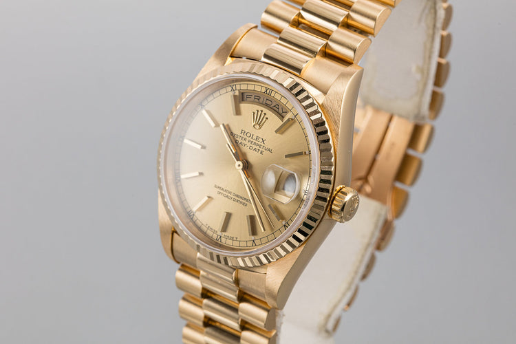 1995 Rolex 18K YG Day-Date 18238 Champagne Dial with Box and Papers