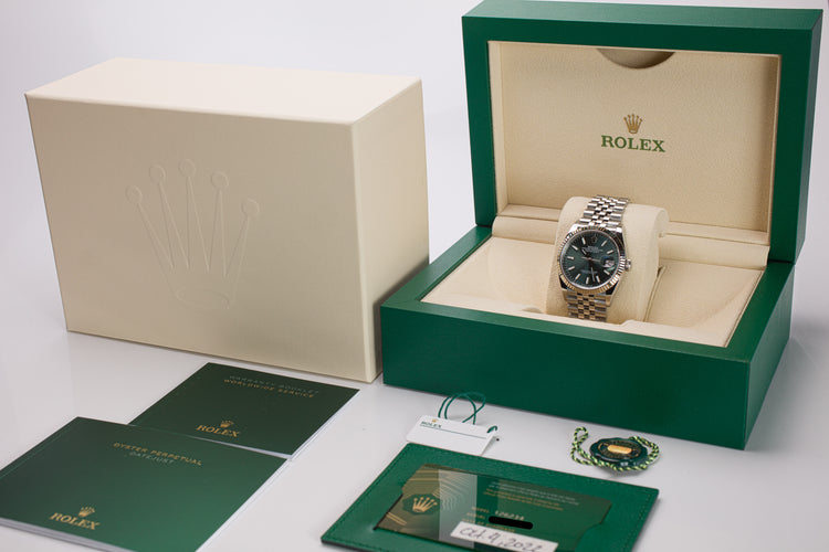 2022 Unworn Rolex Datejust 126234 Green Dial Jubilee Bracelet Box, Card & Tags