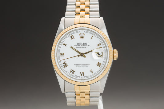 1988 Rolex 18k/St Datejust 16233 White Roman Dial