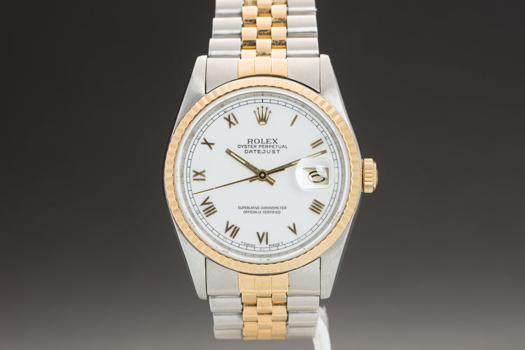 1988 Rolex 18k/St Datejust 16233 White Roman Dial