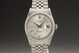 1977 Rolex St/St Datejust 1603 Silver Stick Dial Jubilee Bracelet  w/ Service Papers