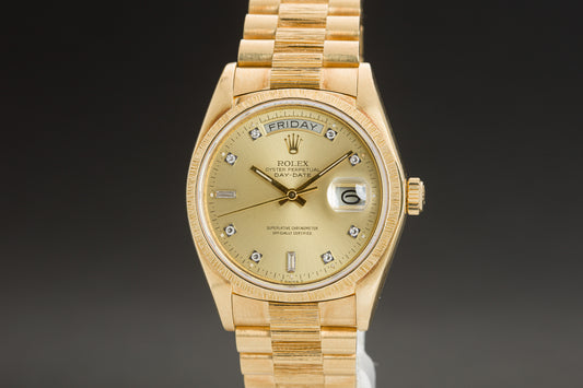 1979 Rolex 18038 Day-Date Bark Finish Champagne Diamond Dial